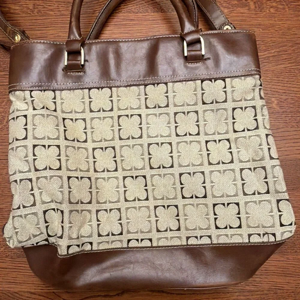 Liz Clairborne Handbag Brown/Tan Zip Closure w/ Zip Pockets & Dividers GUC